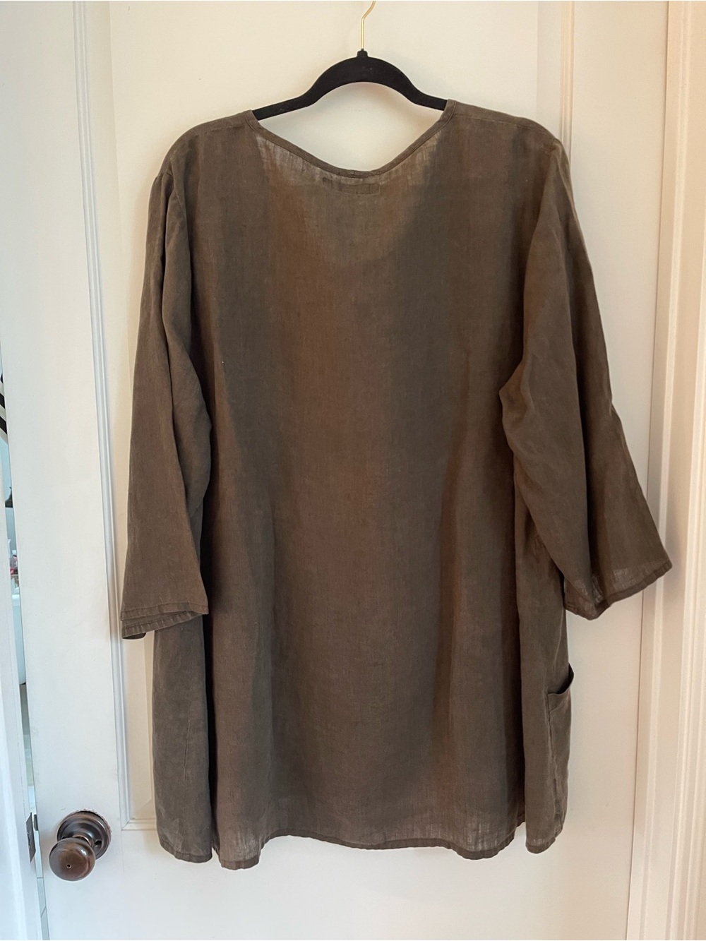 Flax linen coffee colored tunic Button-Side size L - Picture 6 of 7